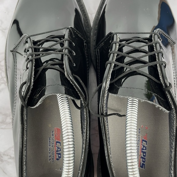 CAPPS Black Hi Gloss Shine Patent Leather Lace Up Oxfords Dress Shoes Uniform - Picture 9 of 10